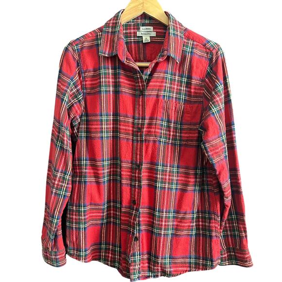 L.L. BEAN | Women's Red Plaid Relaxed Fit Button Down Flannel Shirt | Medium - Picture 1 of 5